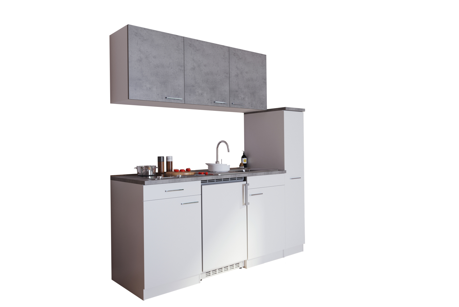 RESPEKTA Küchenzeile - weiß - Beton - mit E-Geräten - 180 cm