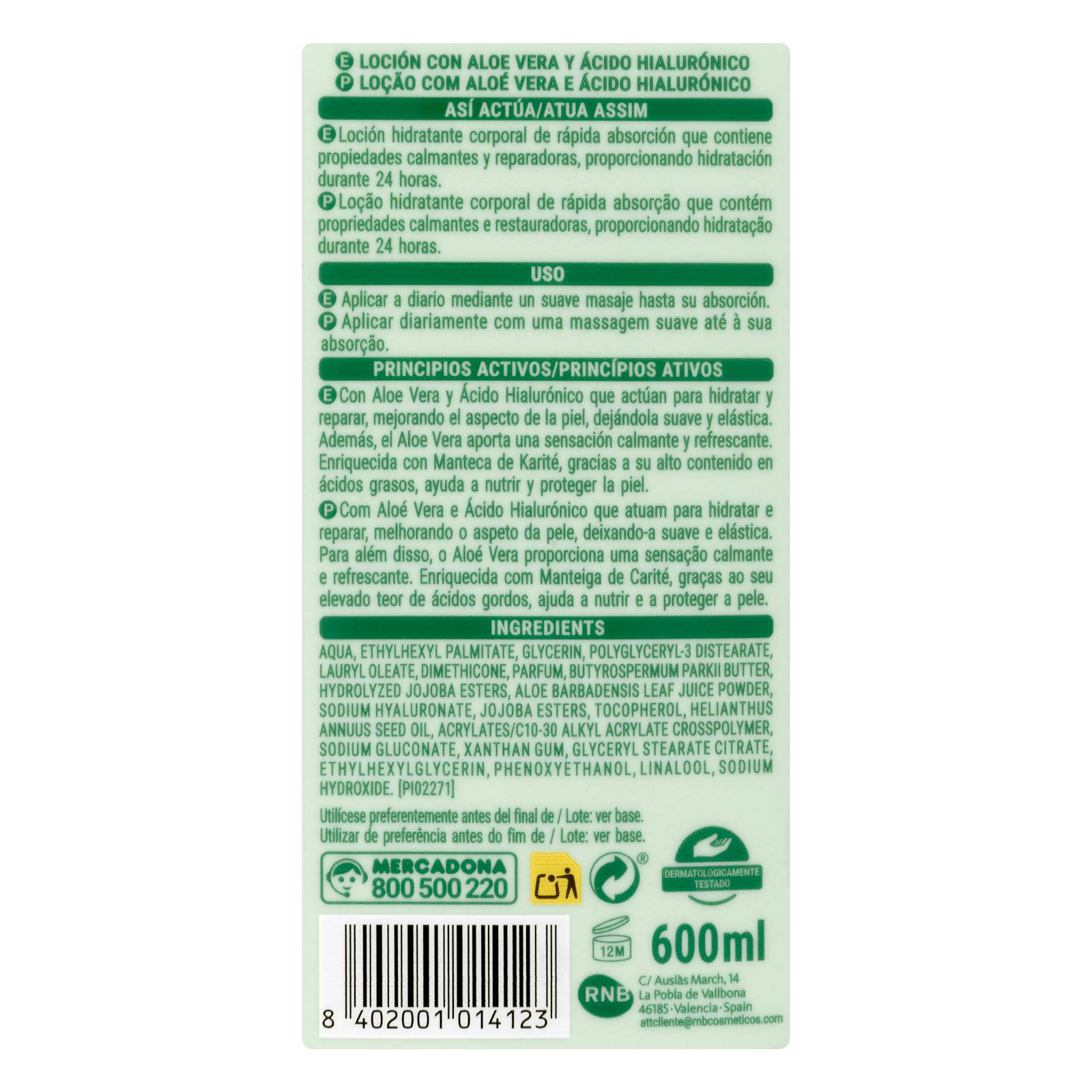 Deliplus Lotion corporelle hydratante à l'aloe vera et à l'acide hyaluronique
