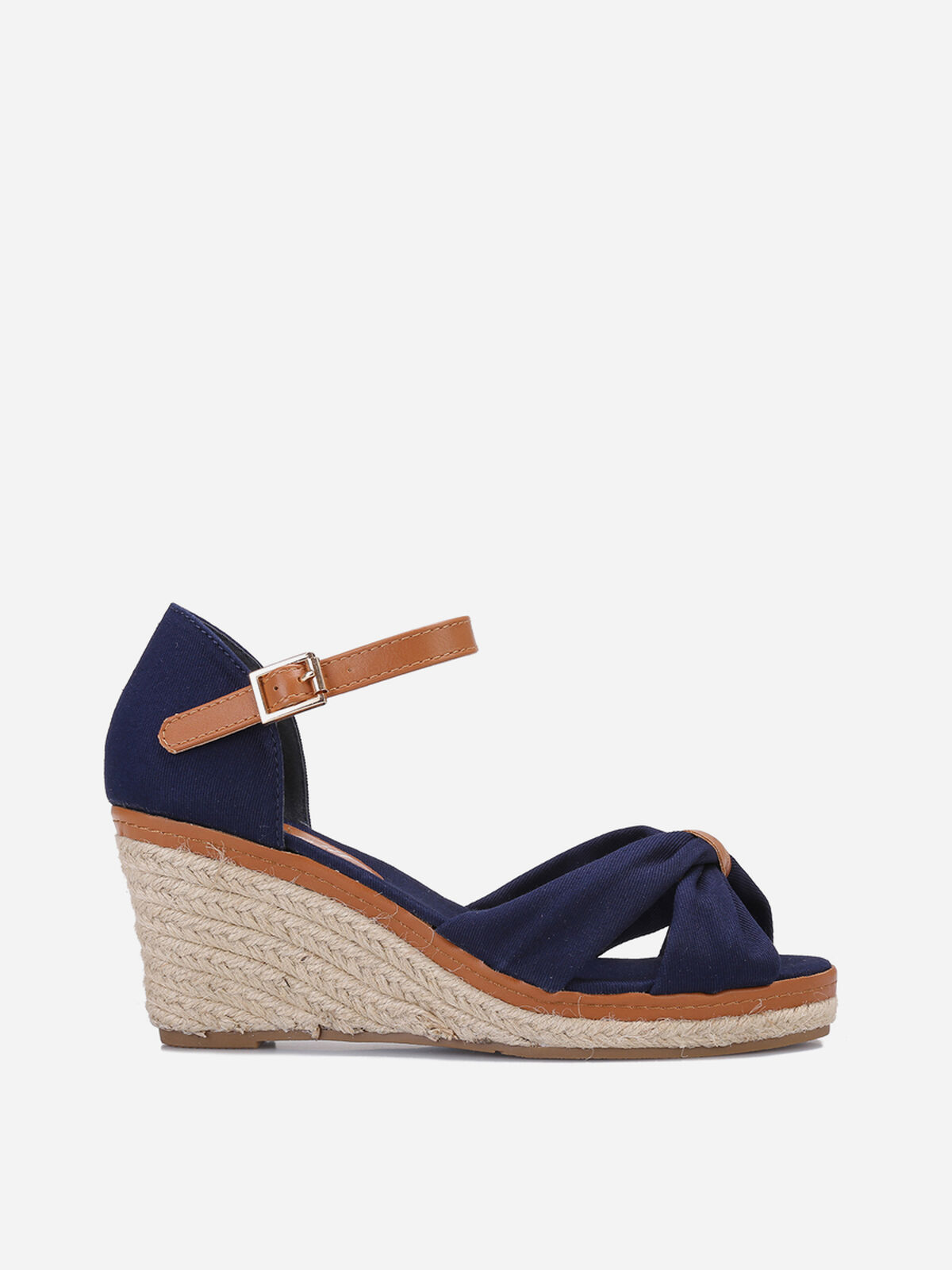 Sandales compensées en tissu à noeud- Bleu marine