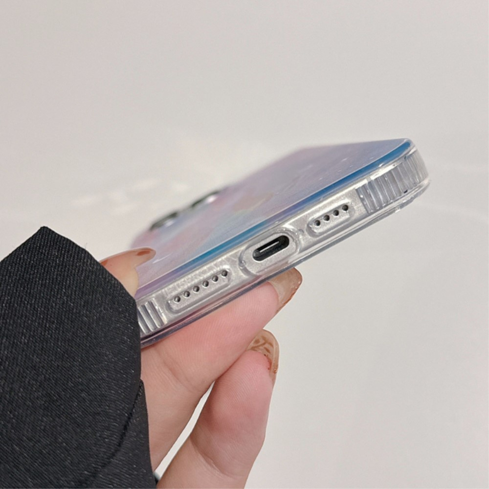 iPhone 15 Pro Max Hybrid Hülle TPU Bumper mit Acryl Rückseite im Marble Marmor Design - Lila / Rosa