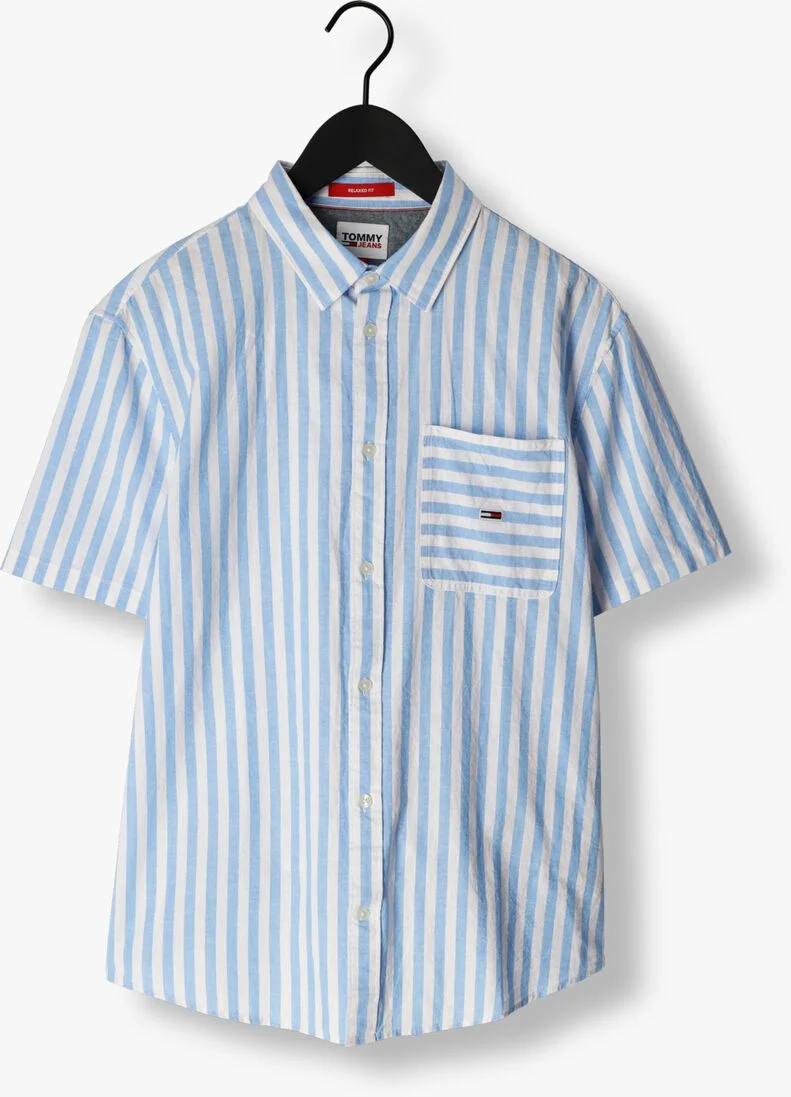 TOMMY JEANS lichtblauwe tommy jeans casual overhemd tjm rlx ss stripe linen shirt