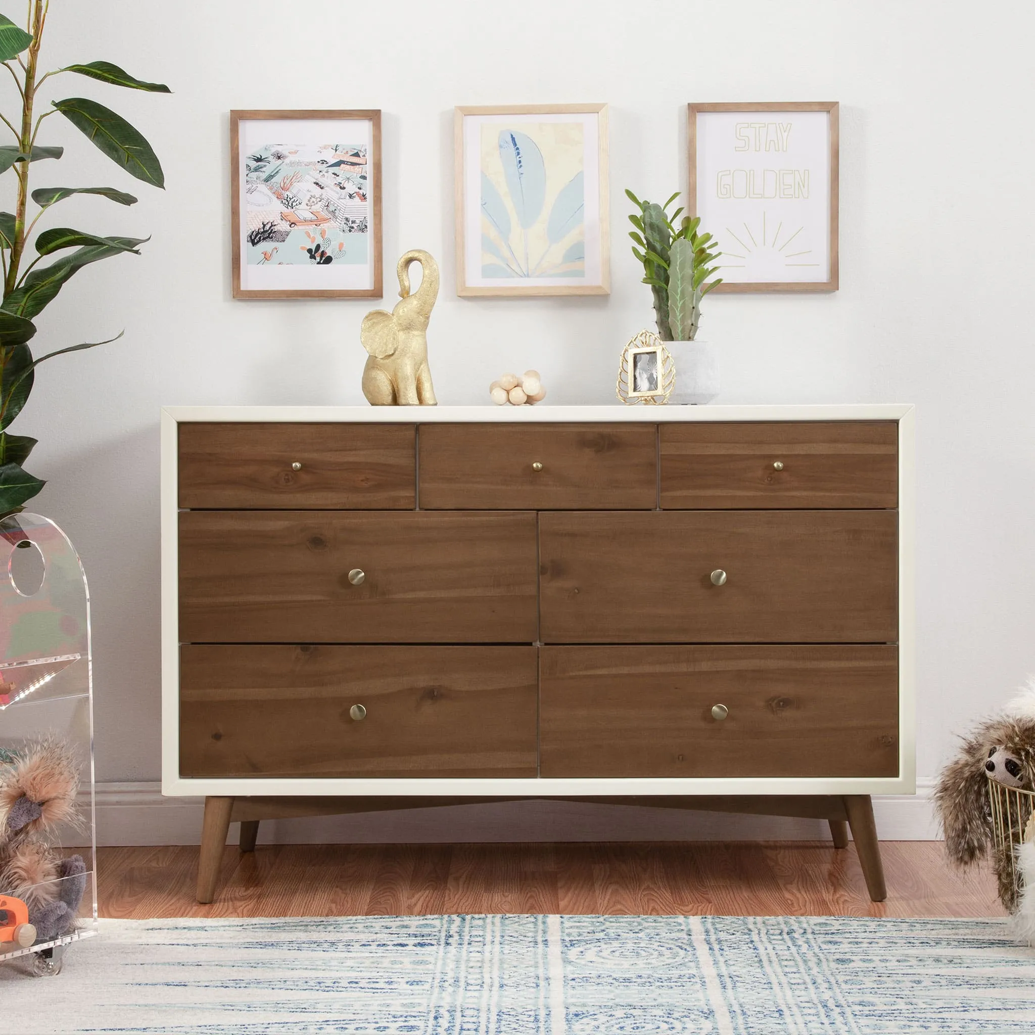 Babyletto Bureau 7 Tiroirs Palma - Blanc Chaud  Noyer