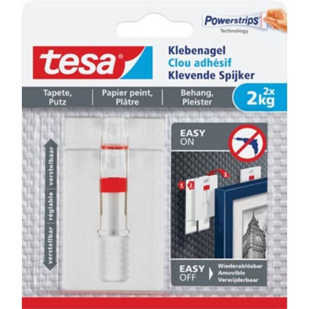 Tesa klevende spijker voor oneffen en gevoelige ondergronden, verstelbaar, draagvermogen 2 kg
