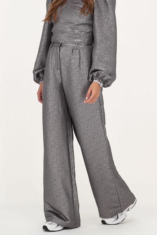 Zilverkleurige wide leg pantalon met lurex
