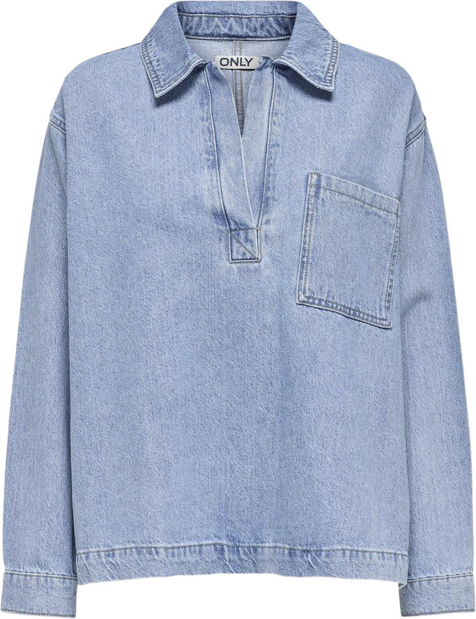 ONLY ONLBIRDIE L/S POLO DENIM SHIRT AZG Light blue denim