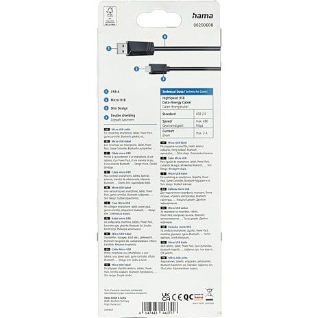 HAMA micro-USB kabel 1,50 meter
