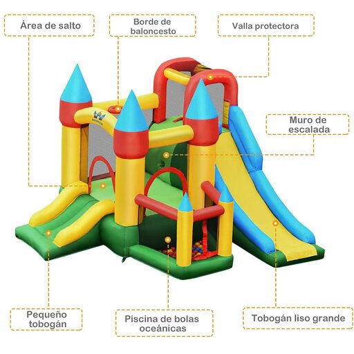 Castelo inflável Costway com compressor de 780 W e 2 escorregadores.