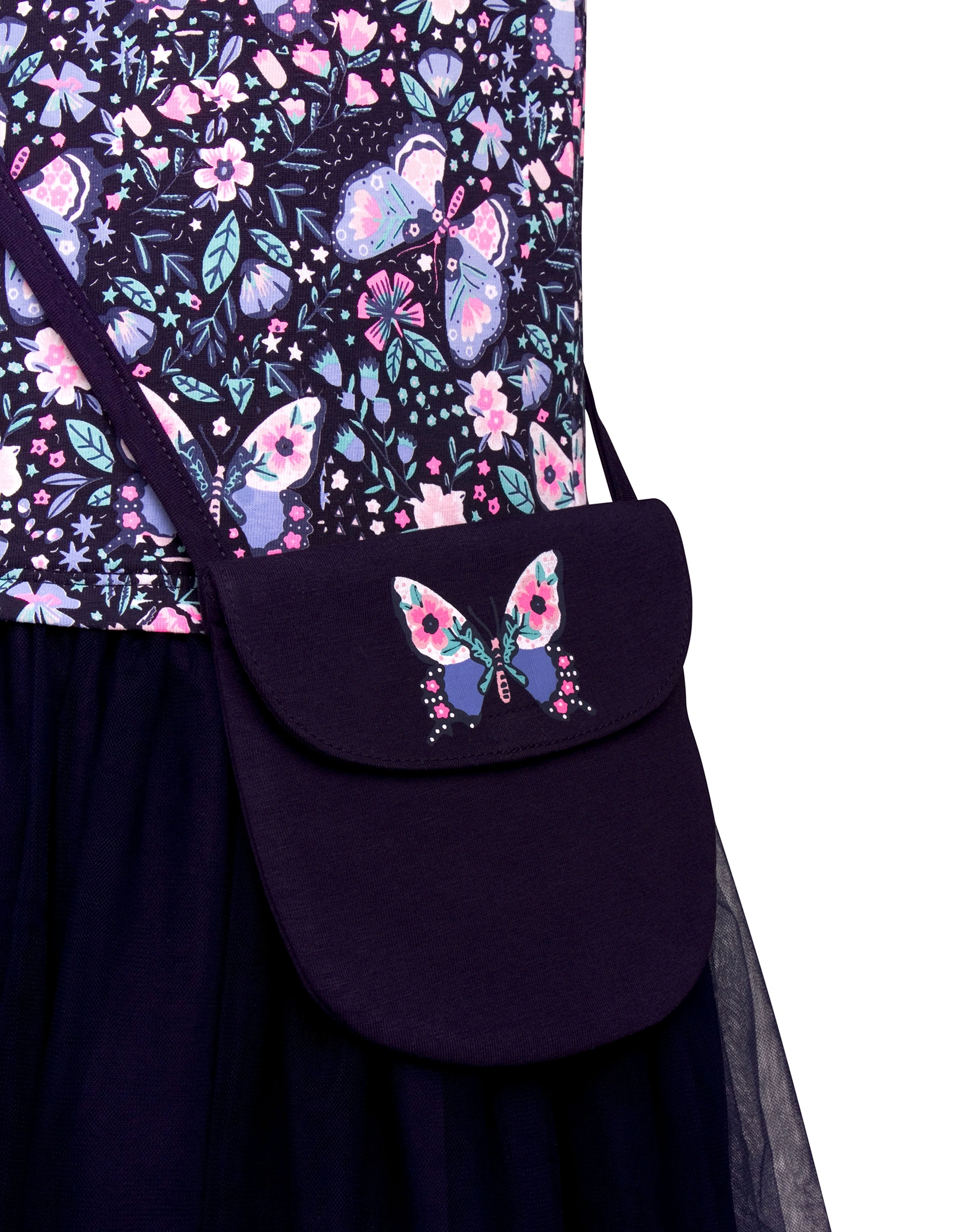 Kurzarmkleid SCHMETTERLINGE mit Tasche in navy