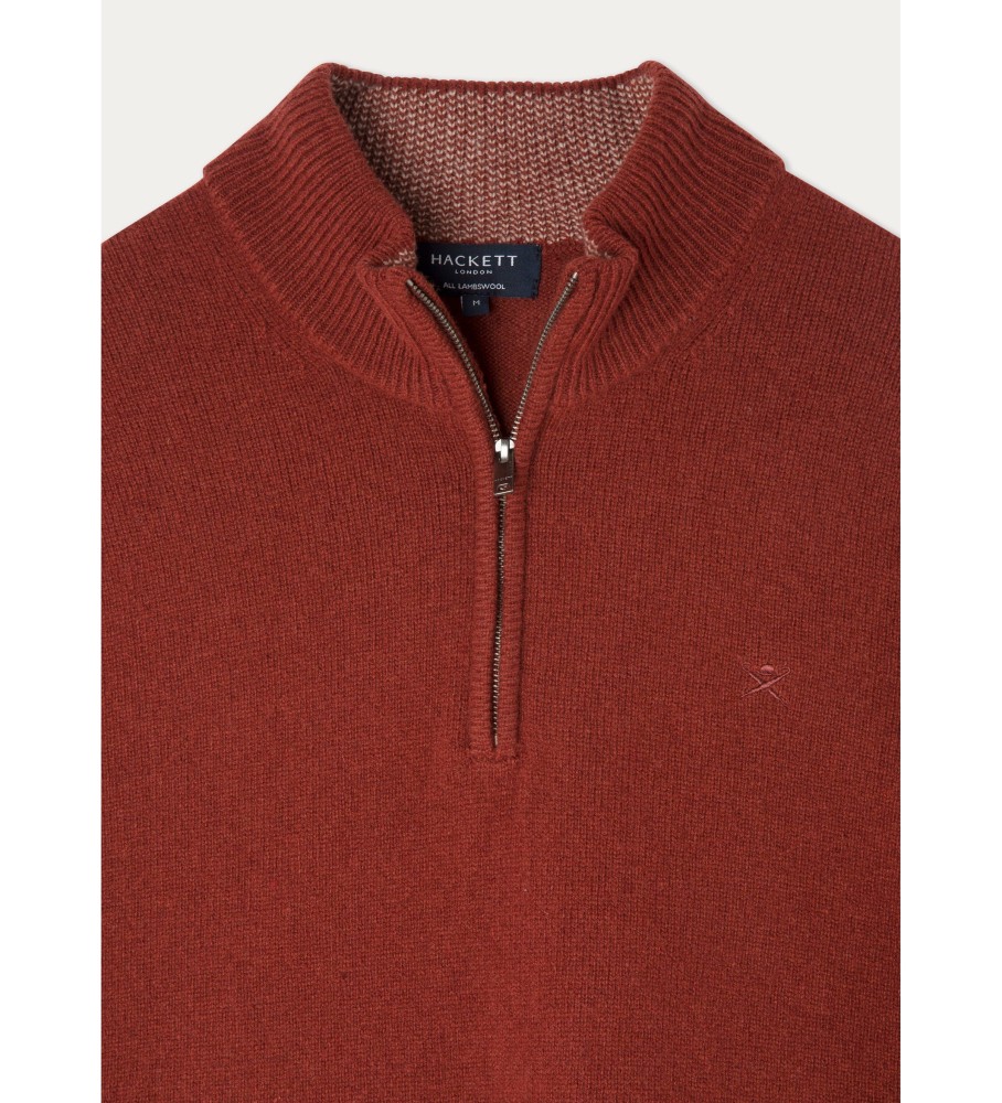 Jersey Hackett Lambswool Hzip vermelho tijolo