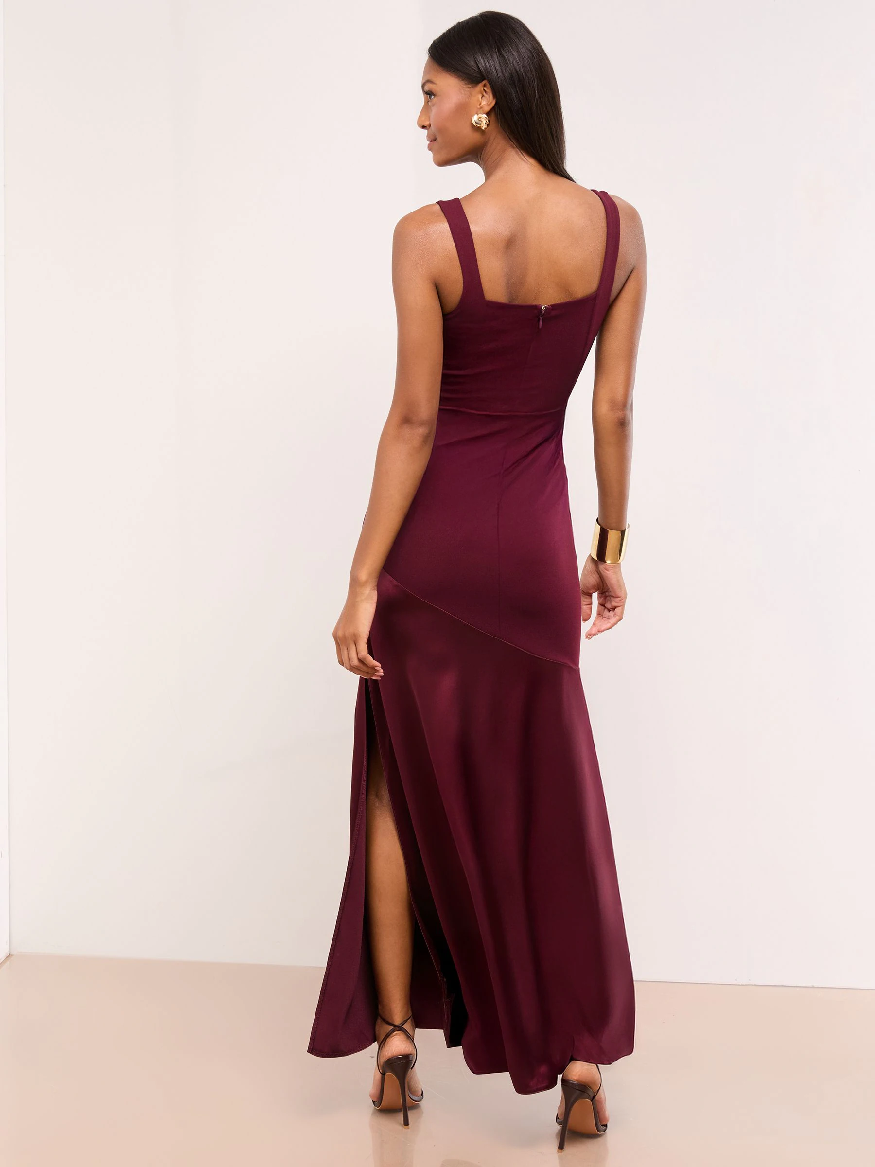 Lipsy Satin Mix Structured Fishtail Bridesmaid Maxi Dress