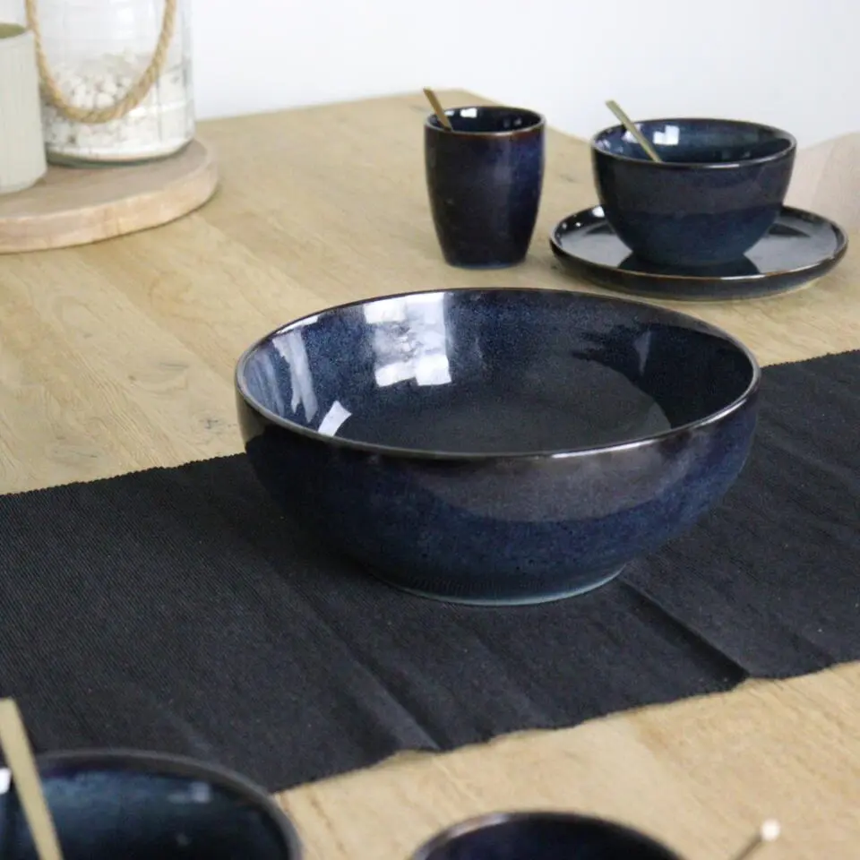 OTIX Saladeschaal 2 stuks Diep Serveerbord Schaal Blauw 25cm Aardewerk EBONY