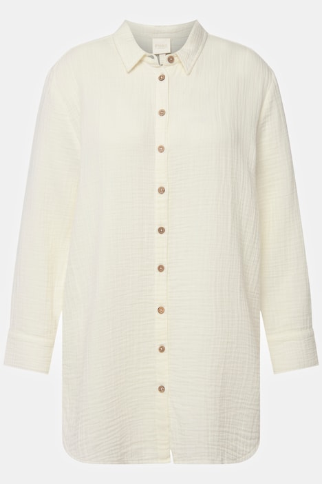 Shirtbluse, Hemdkragen, Musselin, Langarm, Biobaumwolle