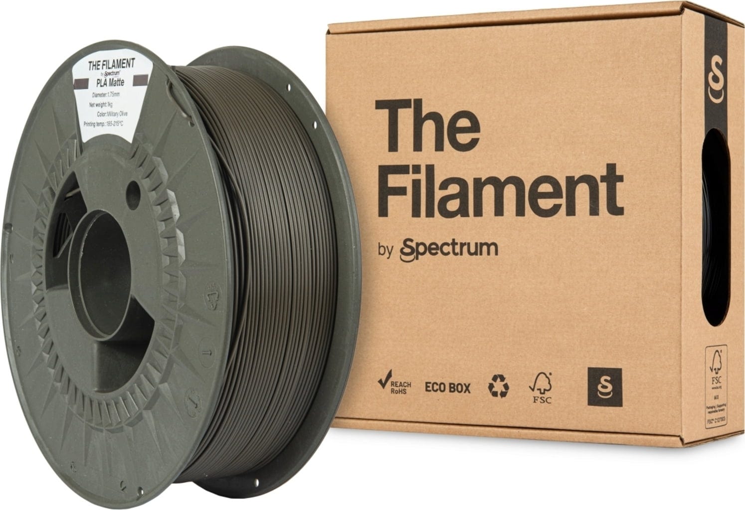 The Filament  PLA Matte Military Olive, 1,75 mm / 1000 g    Mattes PLA für funktionale & dekorative Anwendungen in Military Olive