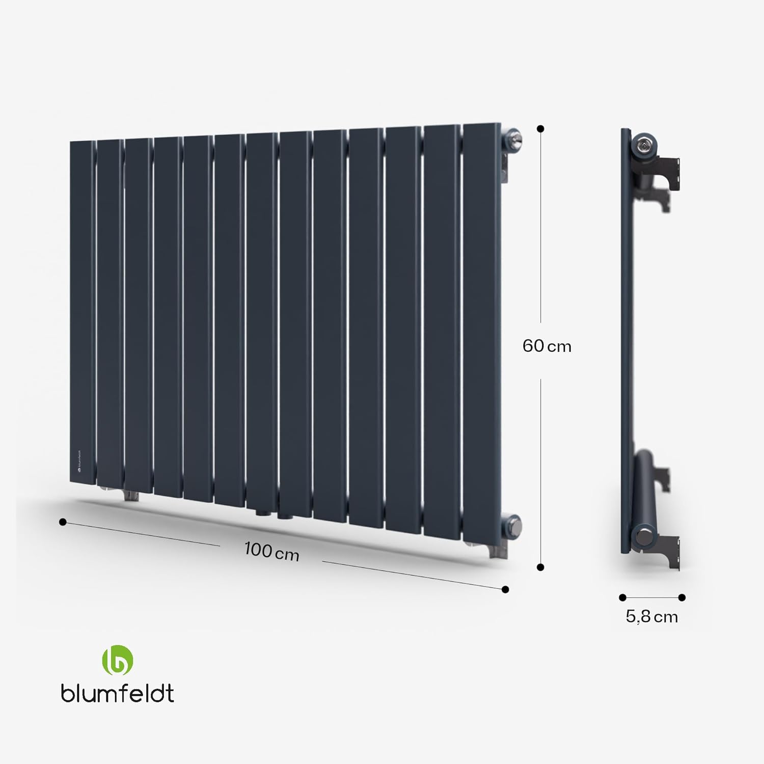 Blumfeldt Badheizkörper, Design Heizkörper Flach, Sparsamer Flachheizkörper Vertikal, 681 Watt Warmwasser Wandheizkörper für Badezimmer & Wohnzimmer, Leiser Vertikal Heizkörper mit Thermostat