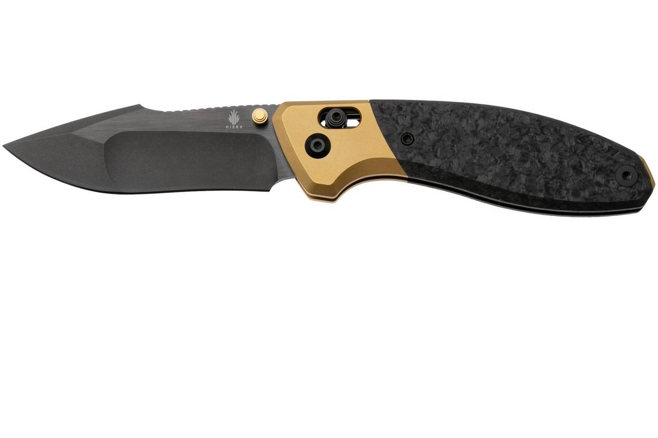 Kizer Staffi KI3695A1 Matte DLC S45Vn, Gold Titanium Carbonfiber Inlay, zakmes