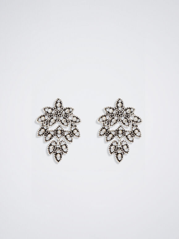 Brincos prateados com strass - Prata