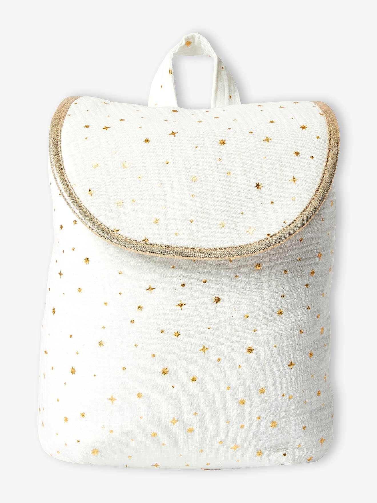 Bolsa feminina personalizável com estampa de estrelas, cor off-white.