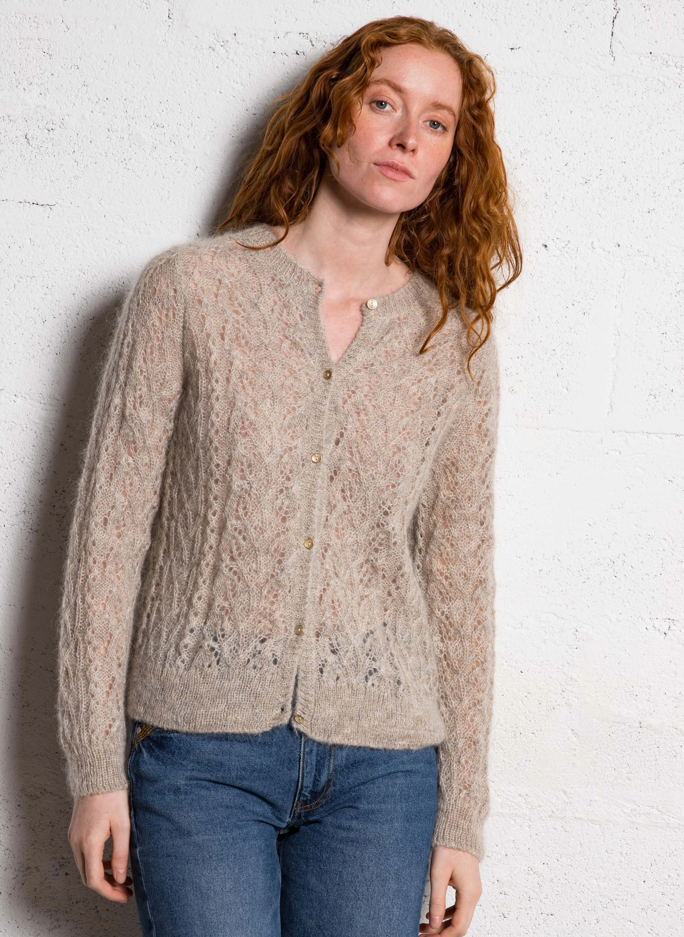 GYPSO - Cardigan ajouré en mohair et alpaga mélangés | Beige
