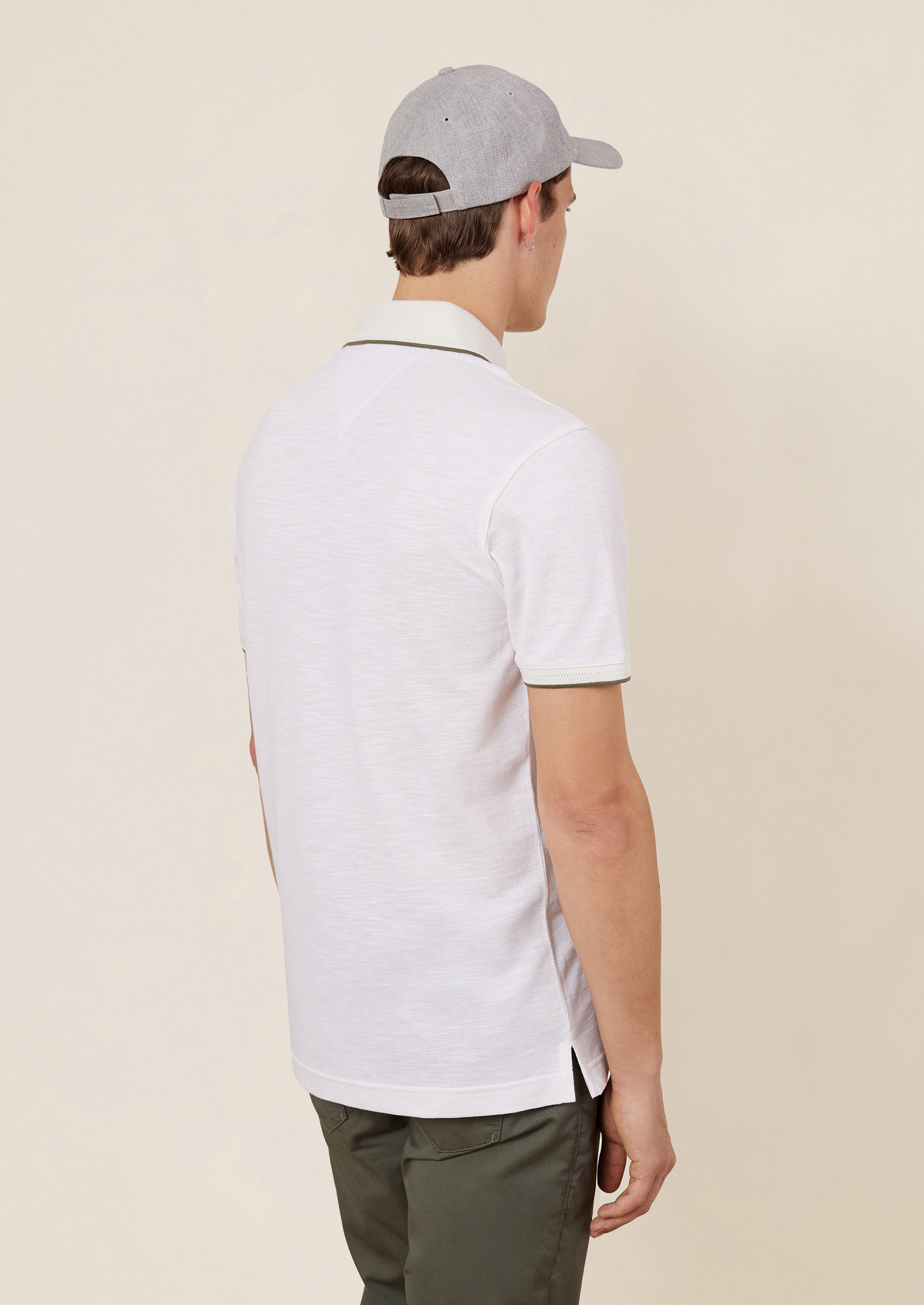 Polo manches courtes Slim en coton et lin unis écrus