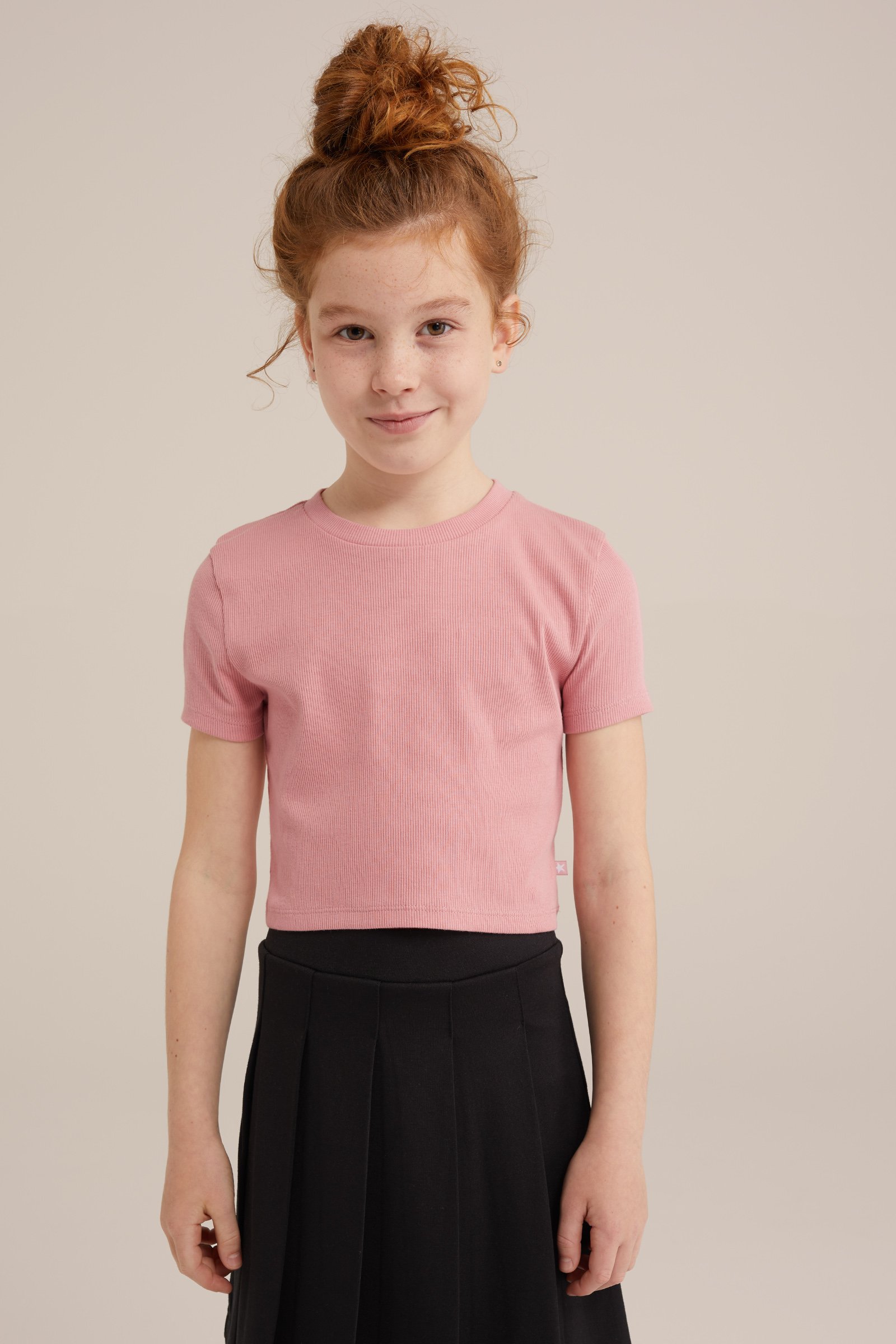 Meisjes cropped T-shirt van ribstof WE Fashion Lichtroze
