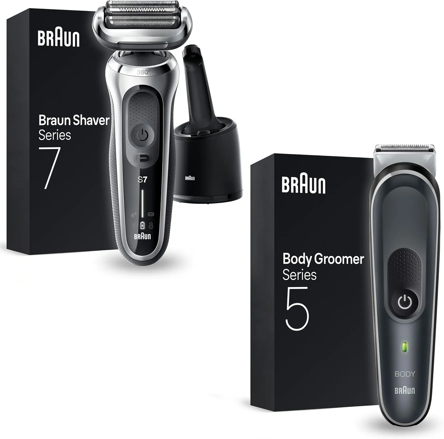 Braun Series 7 Flex Herren-Elektrogerät mit Reinigungsstation, Trimmer und Rasierer