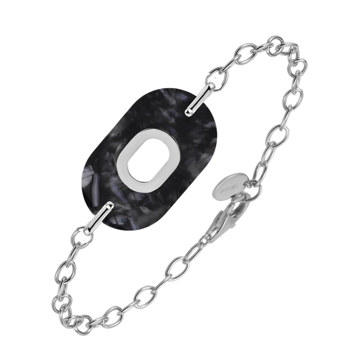 Bracelet En Argent  Ovale Et Acétate Noire