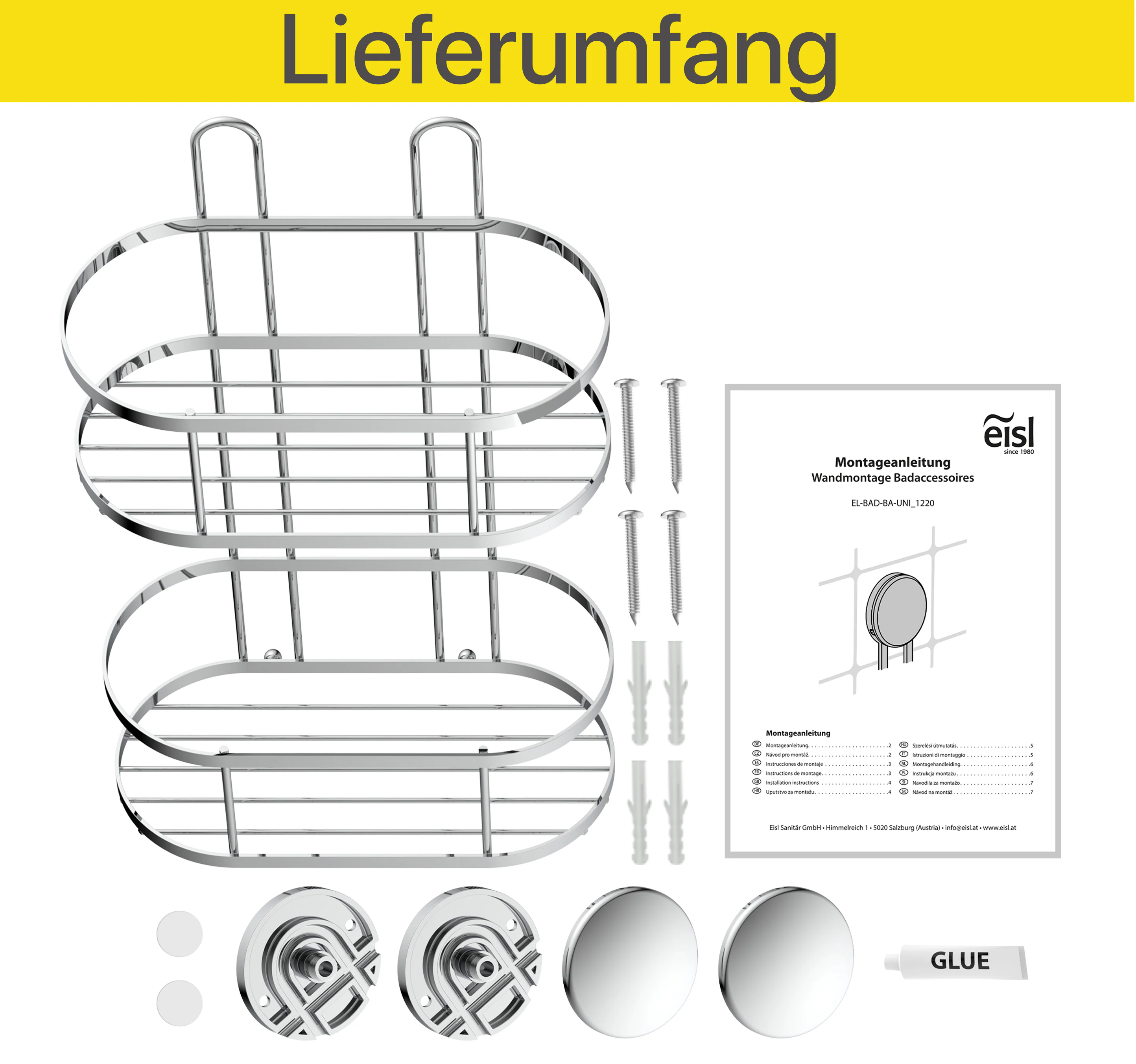 Eisl Duschregal ohne Bohren 2 Etagen Chrom