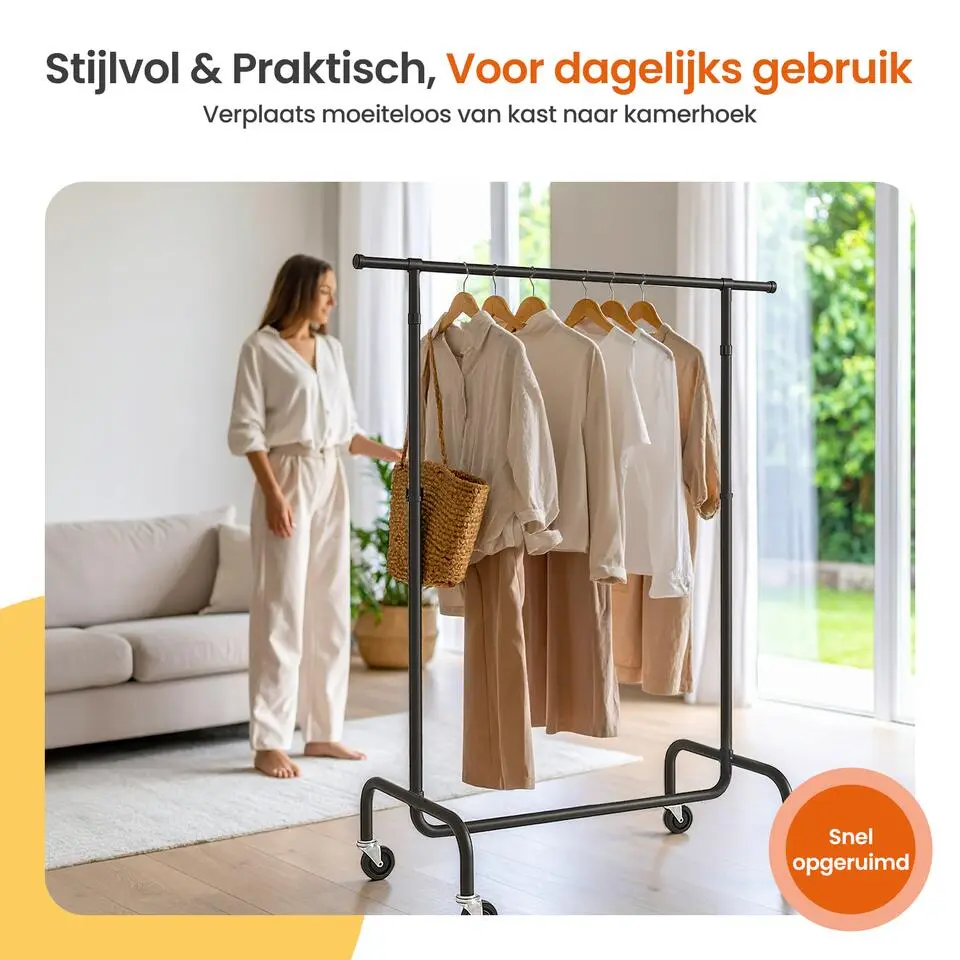 Goliving Kledingrek op wieltjes XL - Uitschuifbare Kledingstang 112-150 cm