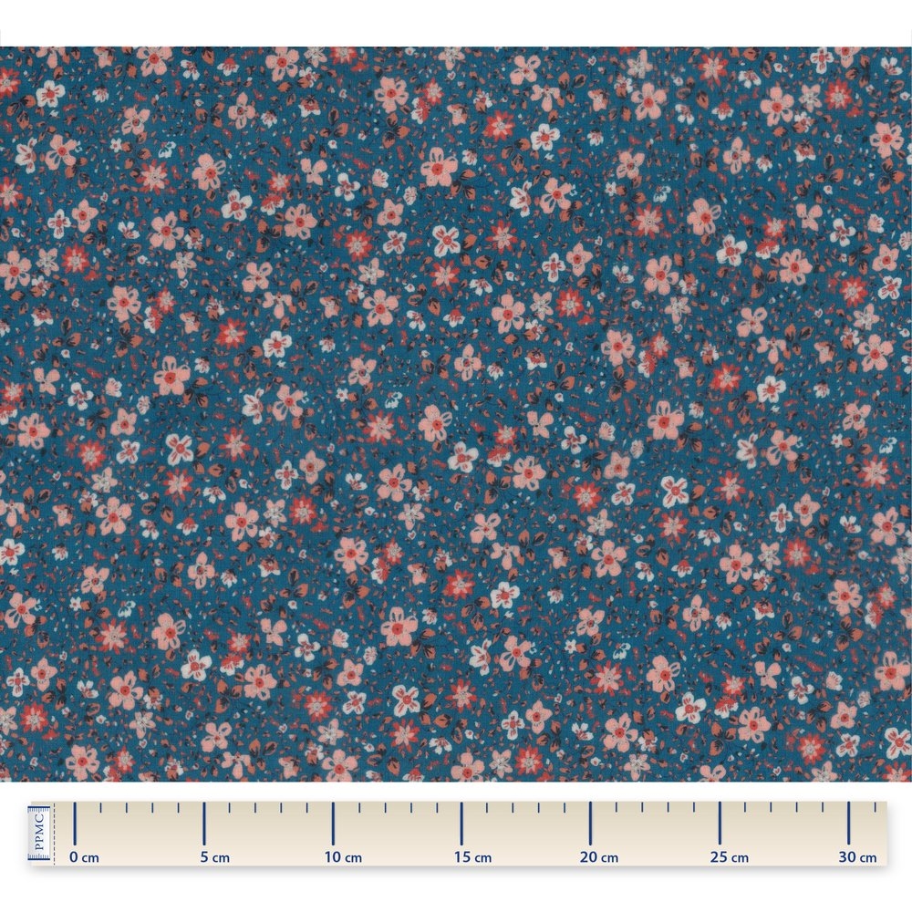 Coupon Tissu Enduit De 35Cm Fleuri Nude Ardoise