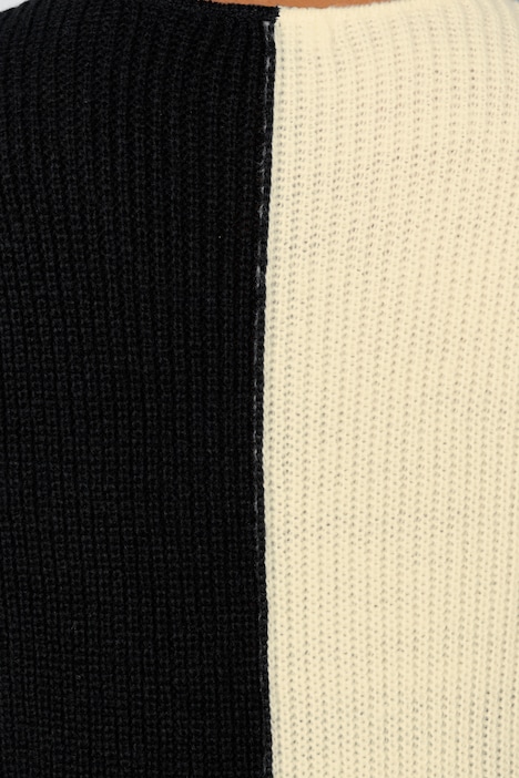 Long-Pullover, oversized, Rippstrick, Leo-Ärmel, V-Ausschnitt