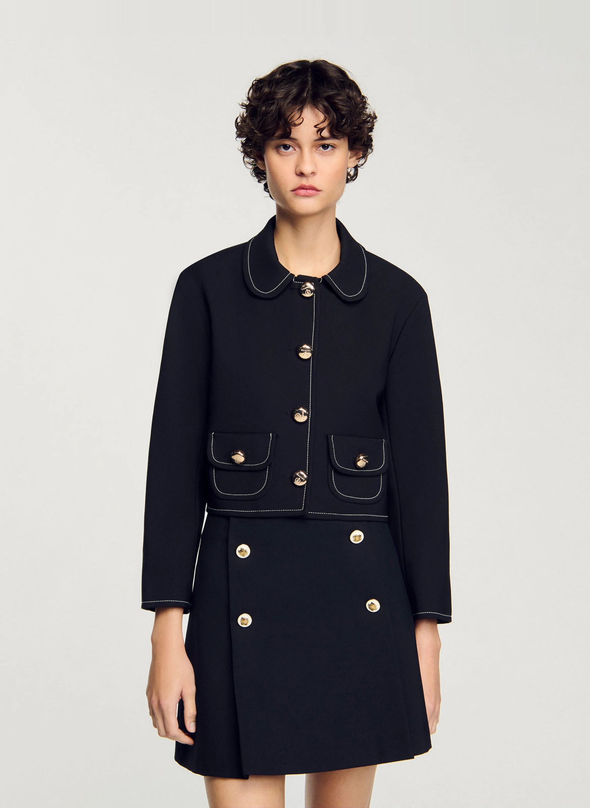 Veste droite col claudine | Noir