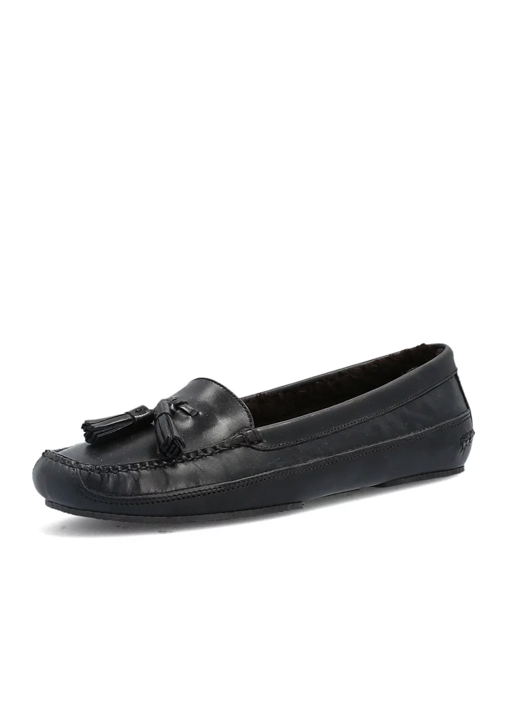 PANTOUFLE FUR TASSEL SLIPPERS CUIR NOIR