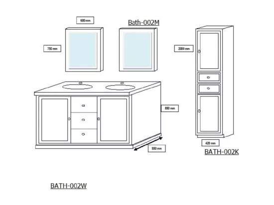 Meuble de salle de bain en chêne double vasque et plan en pierre - VIENNE II