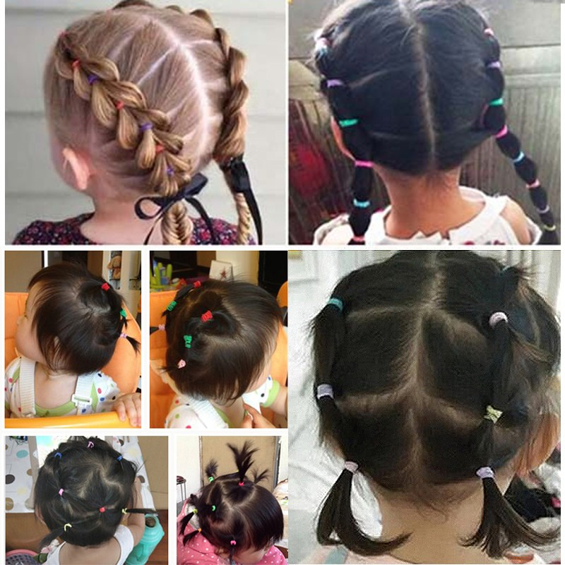 (1000er Set) Ø20mm Elastische Haargummis Mini Gummibänder für Zöpfe / Frisuren - Bunt (Dunkel)