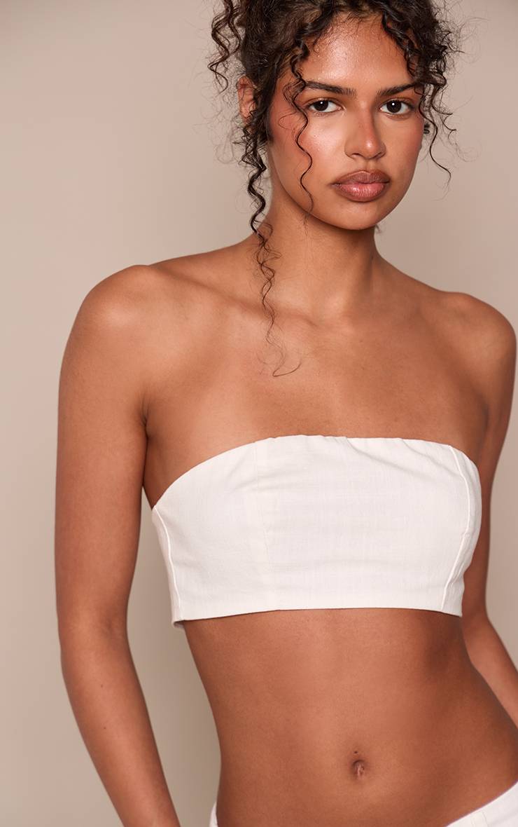 Blanc Ensemble Coordonné Bralette Ajustée Aspect Lin