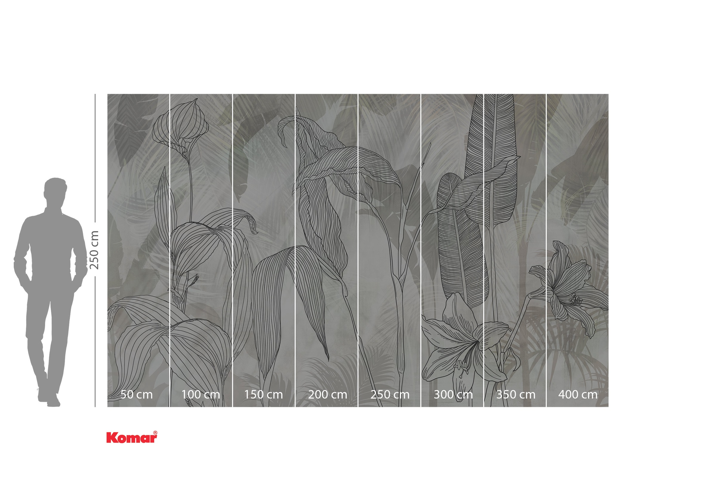 Komar Fototapete »Digitaldruck Vlies -  Linierte Lilien - Grösse 400 x 250 cm« bedruckt | floral | geblümt | gemustert | tropisch glatt Wohnzimmer, Schlafzimmer