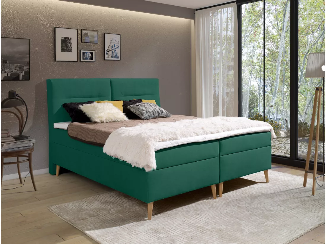 LIT BOXSPRING avec coffres de lit et surmatelas Scarlett 200x200 cm, Fancy 36 (Vert)
