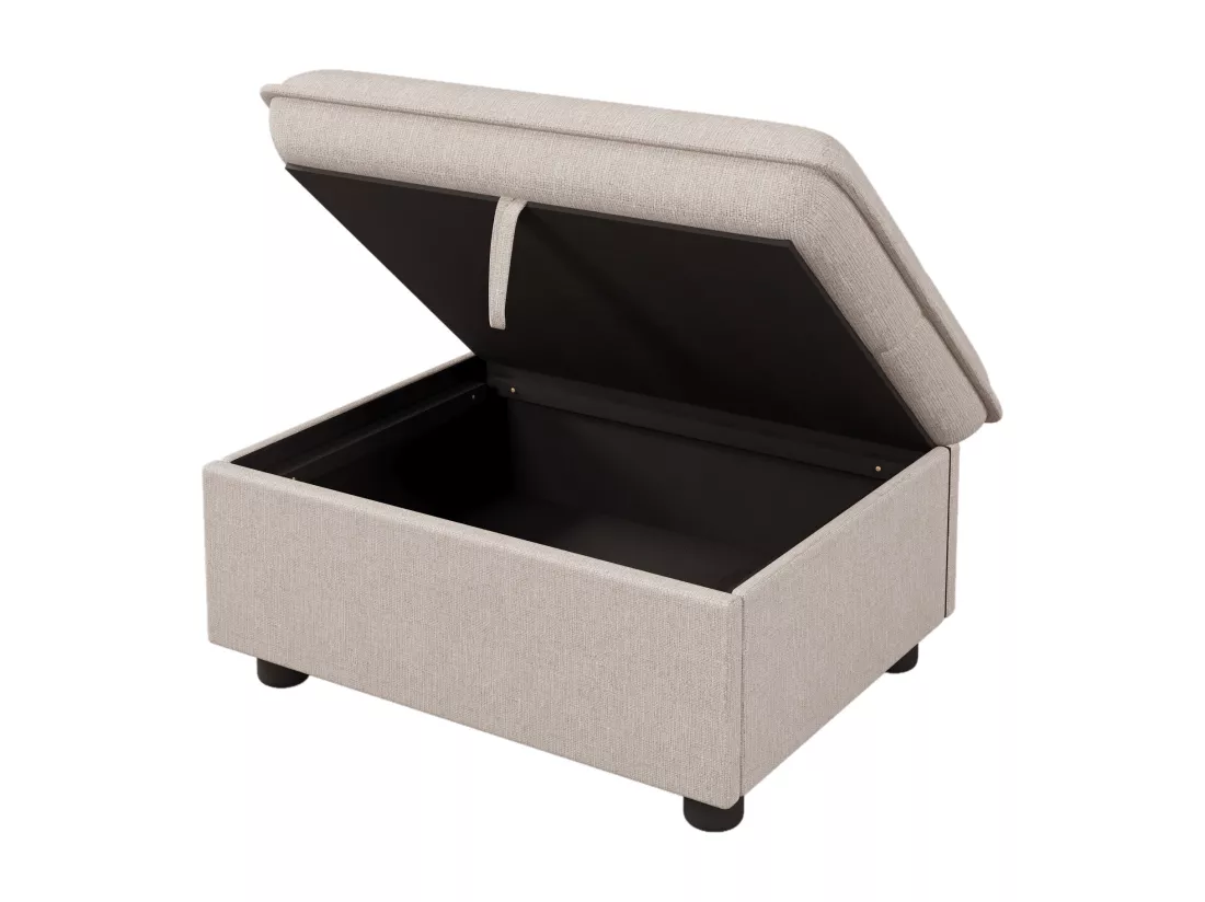 Canapé d'angle 3 places - tissu en lin - repose-pieds avec rangement - Beige