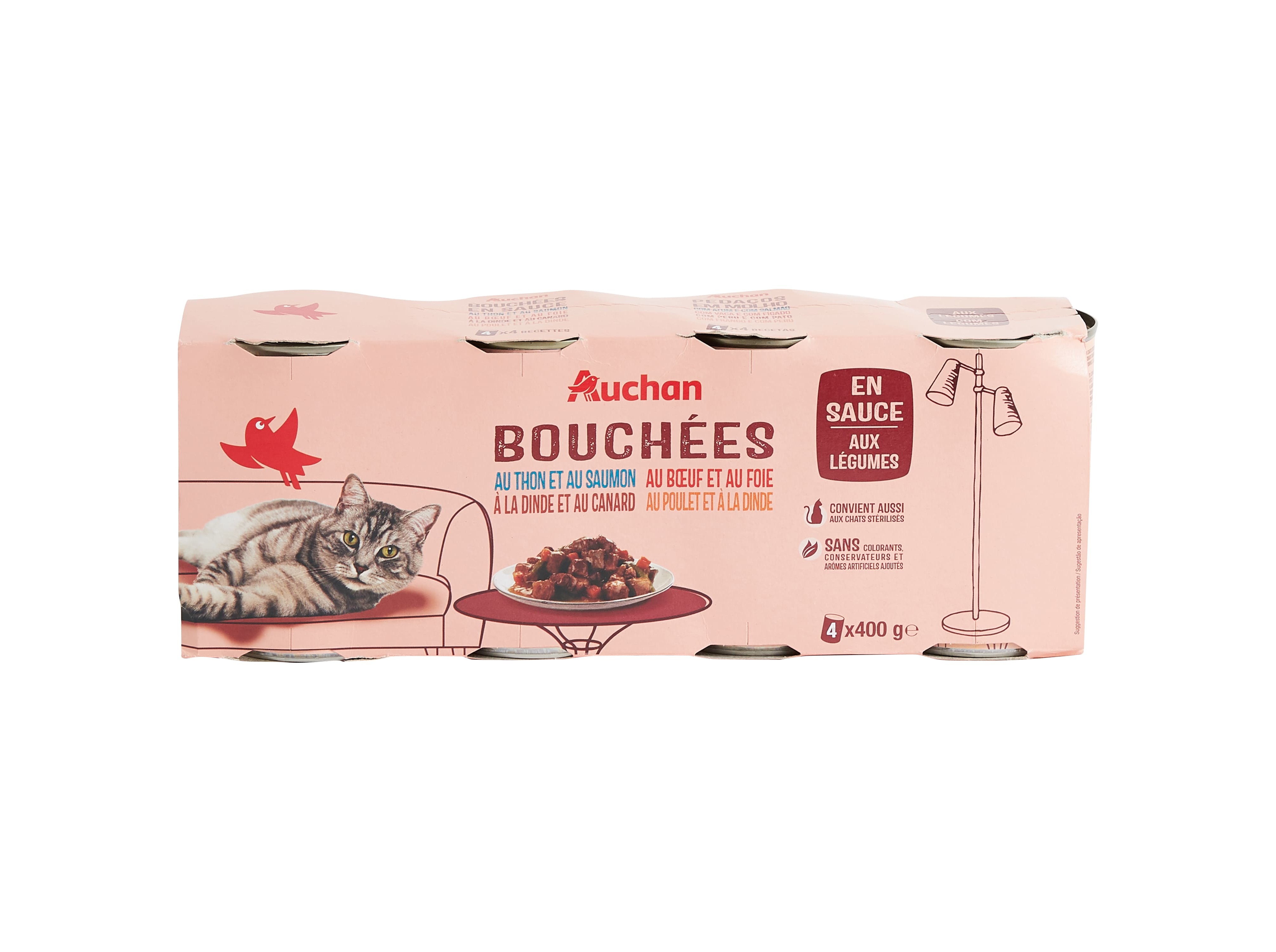 COMIDA HÚMIDA PARA GATO AUCHAN PEDAÇOS EM MOLHO MIX 4X400G