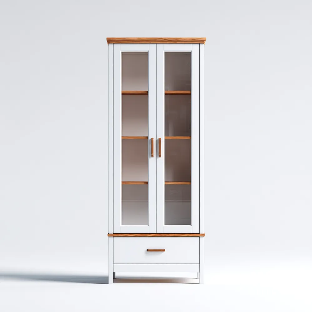 Dekoschrank Holz Glas 200x80x40 cm - Weiß/Natur - Moderner Stil