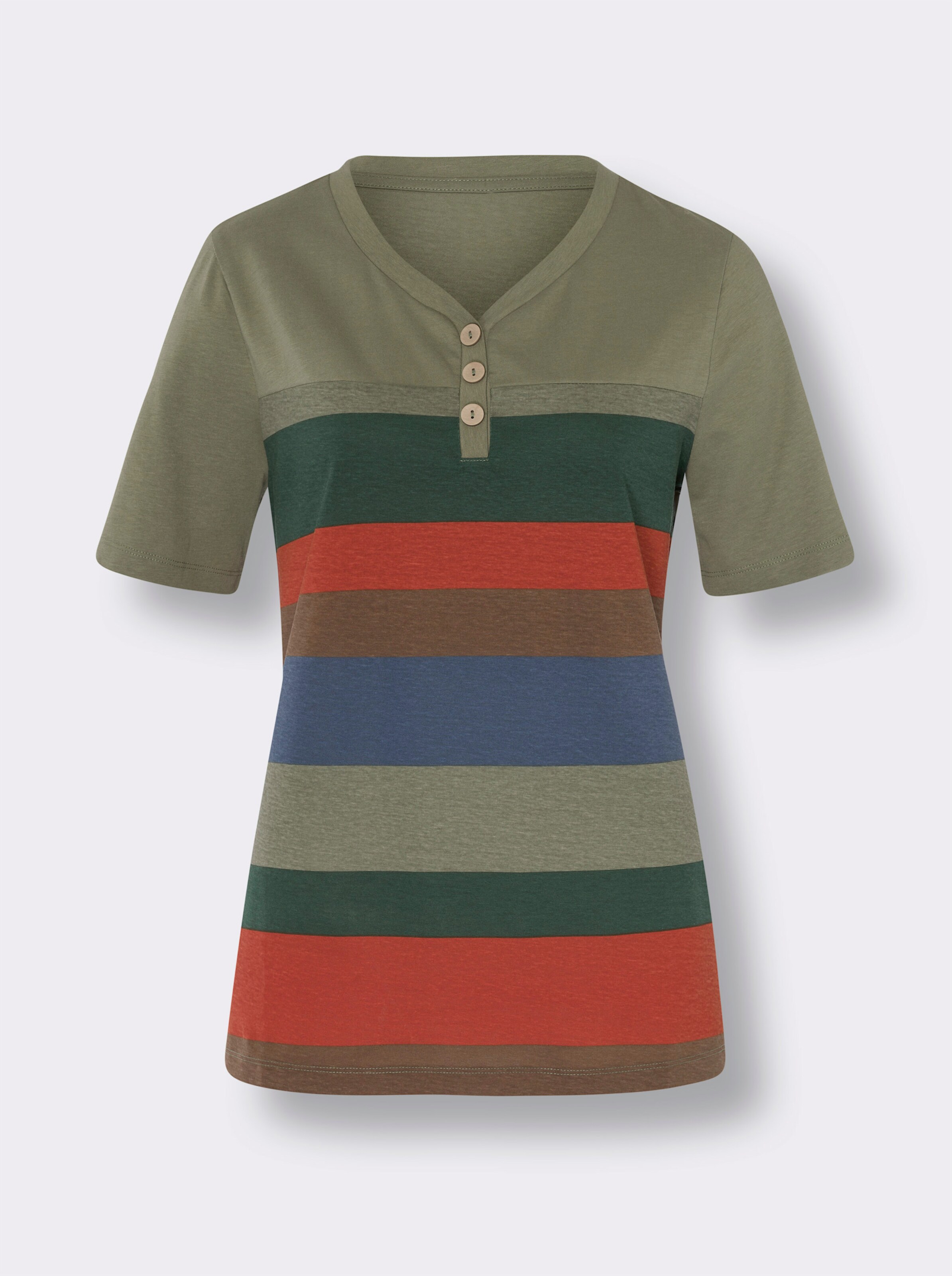 Streifenshirt mit Knöpfen in Holz-Optik