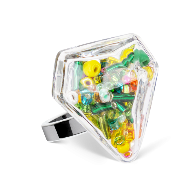Bague en verre soufflé - Diamant Medium Perles