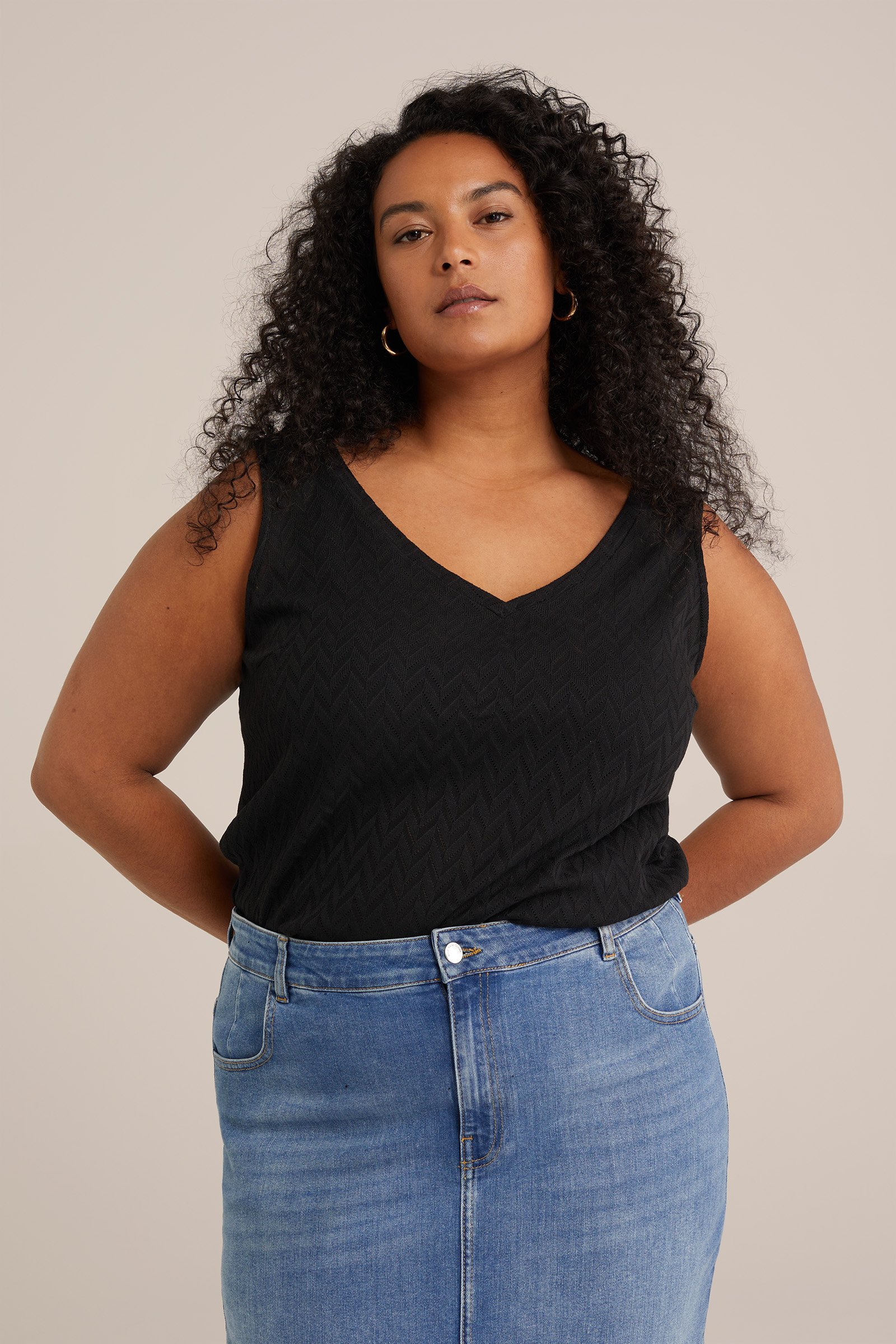 singlet met dessin - Curve WE Fashion Zwart