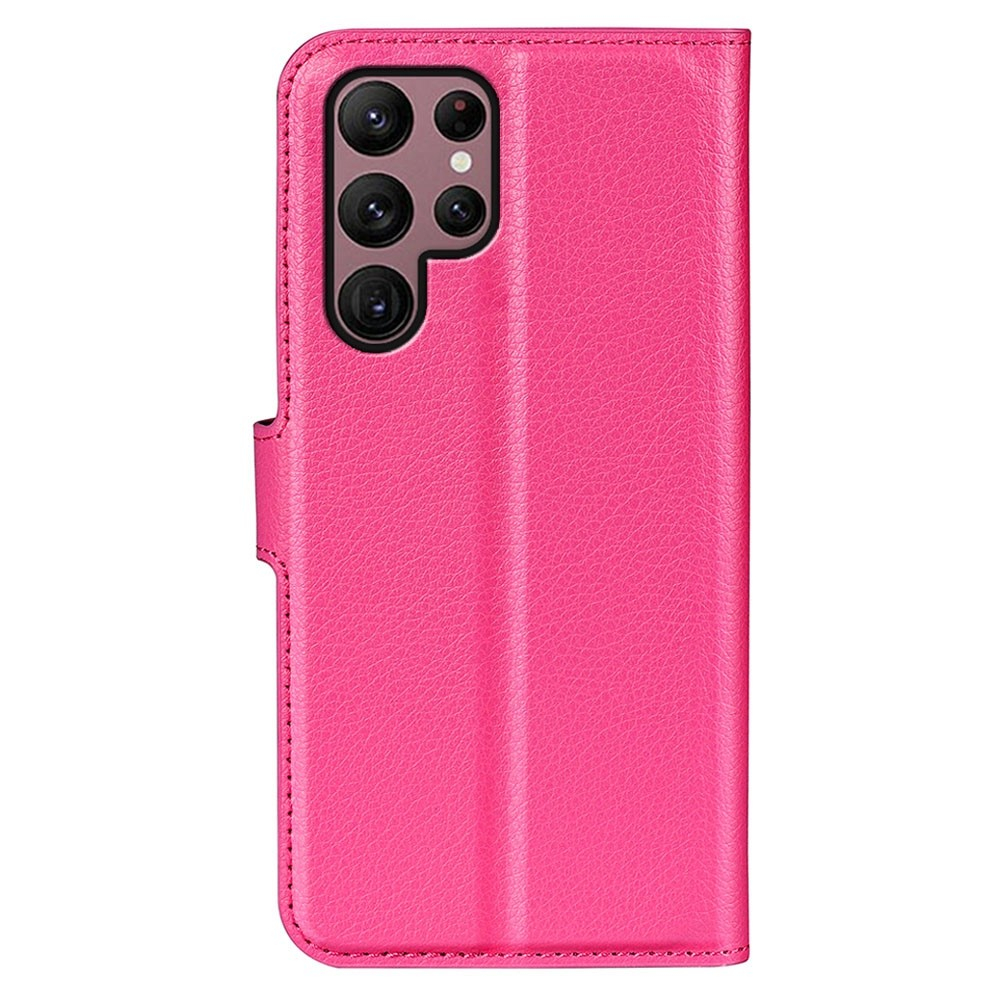 Samsung Galaxy S23 Ultra 5G Leder Tasche Flip Cover Litchi Look - Pink