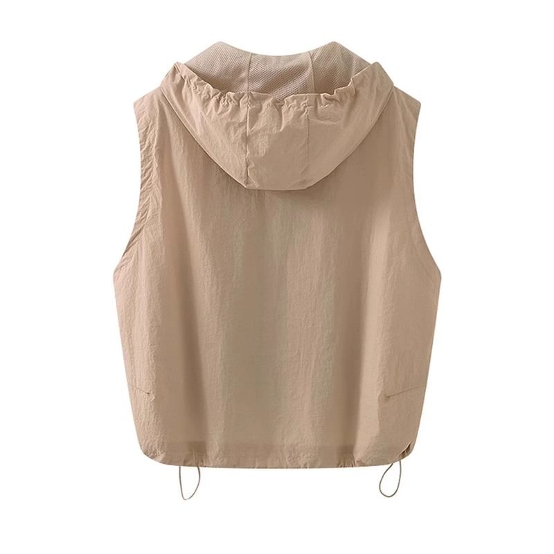 Fluffush - Effen vest met trekkoord, capuchon en rits