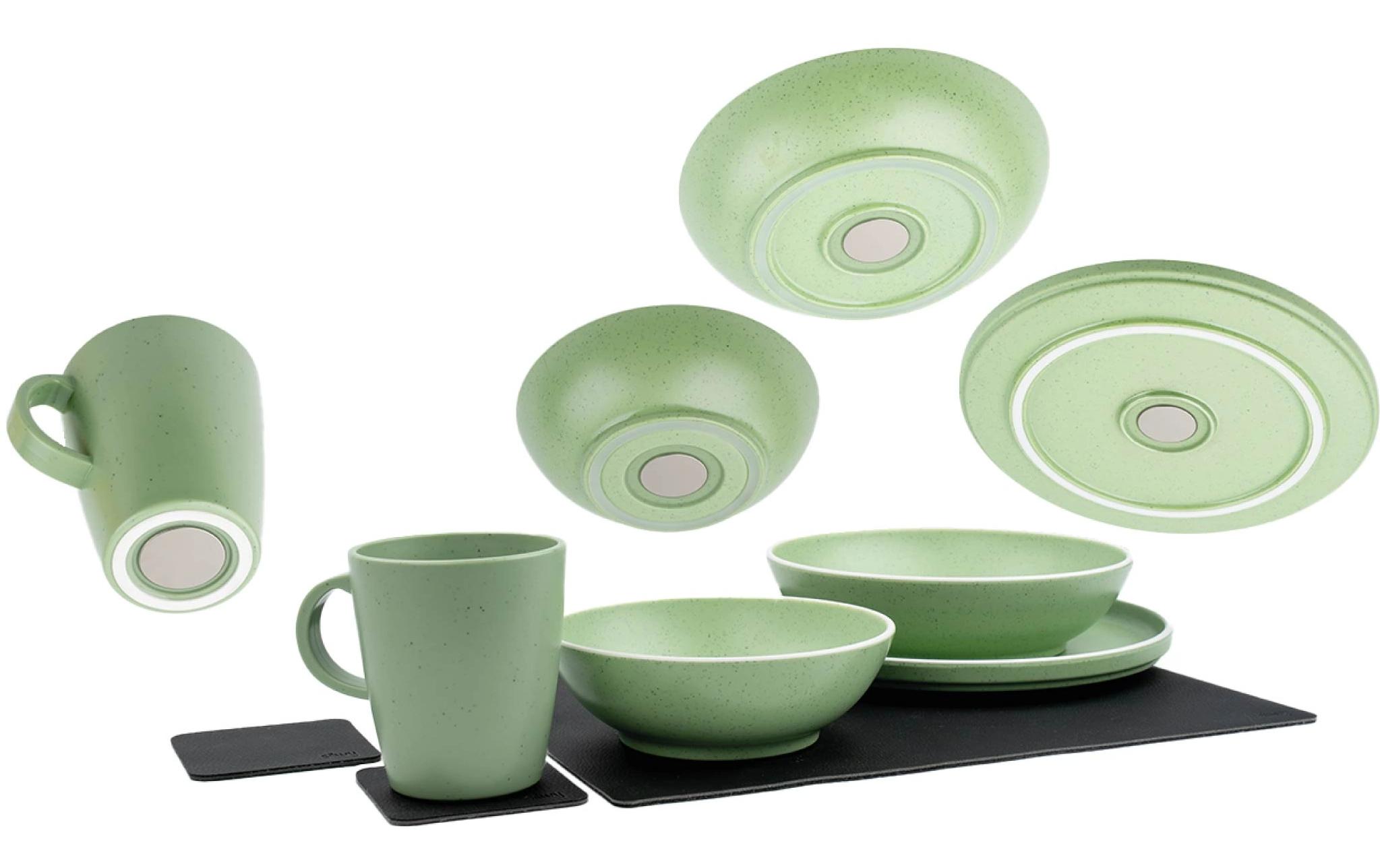Magnet-Kunststoff-Geschirrset Dolomit Green<br>Outdoor Set aus 11 Teilen