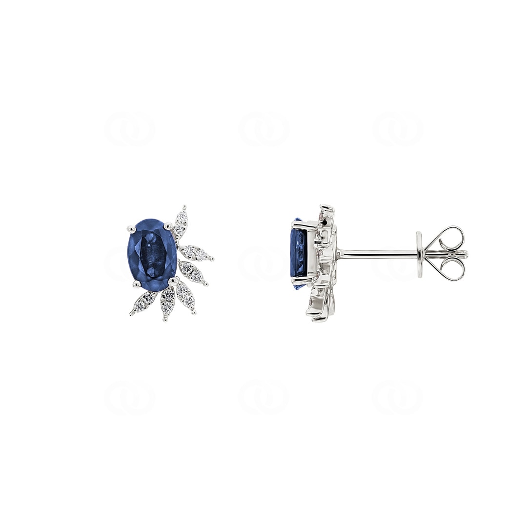 Ohrstecker 750/18 K Weissgold mit Saphir oval & Diamanten 0.08 ct H/si