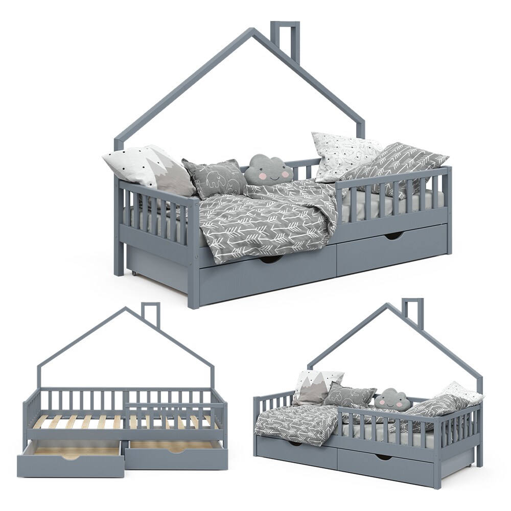 VitaliSpa Hausbett Kinderbett Spielbett Noemi 90x200cm Schubladen Rausfallschutz