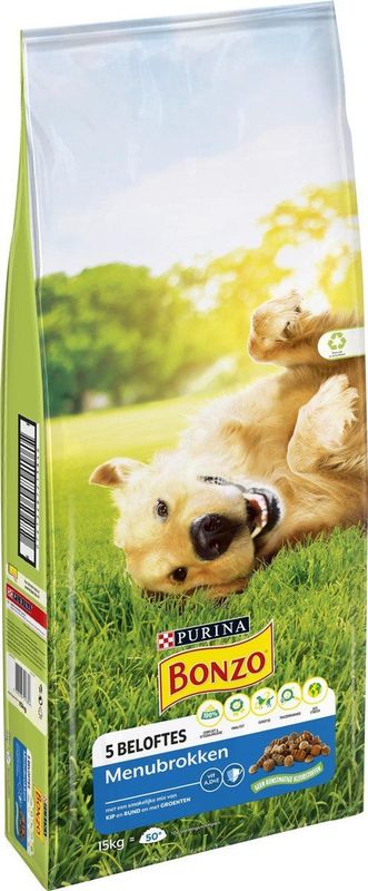 Bonzo - Krokante Menubrokken - Vlees met Kip en Groenten - 15KG
