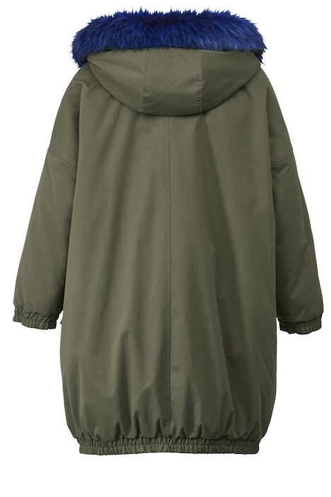 Parka, oversized, farbiges Webfell, Kapuze, Zipper, elastischer Saum